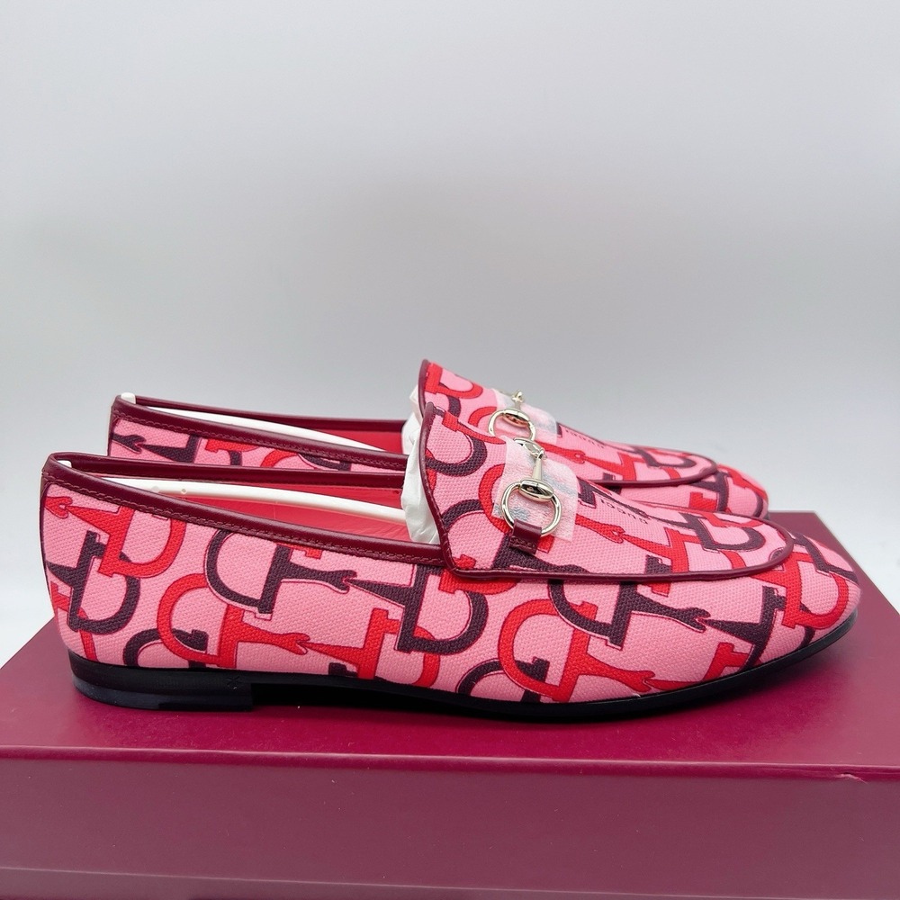 Gucci Jordaan Womens Horsebit Flat Loafer Pink Canvas LOGO EU 39 US 9 $990 - Picture 4 of 15